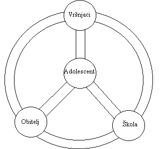 Slika 1.Proces primarne socijalizacije tijekom adolescencije.